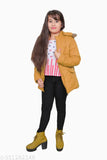 Mustard nylon girls' coat, pack of 1 - trendy, long sleeve jacket for kids (7-8yrs to 14yrs), Alfiya Collection