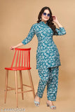 Trendy printed polyester fabric top and bottom set, three-quarter sleeves, cotton bottomwear for women, Indian design