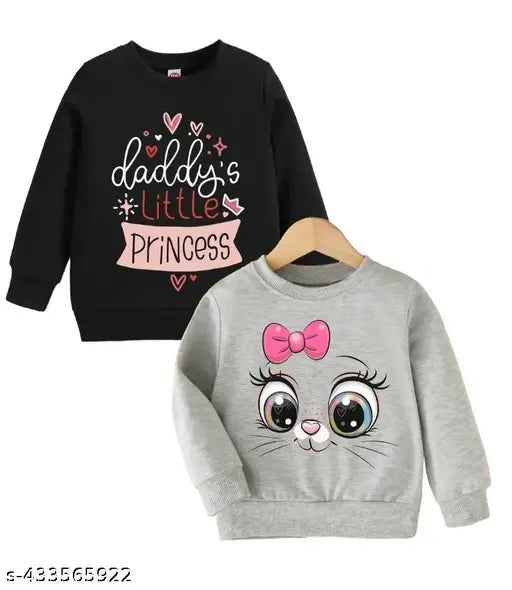 Kids girls cotton sweatshirt, long sleeves, printed pattern, colorful design, suitable for active play