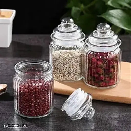 Clear matka-shape 350ml/500ml glass dry fruit jars (pack of 6), ideal for kitchen storage & freezer-safe