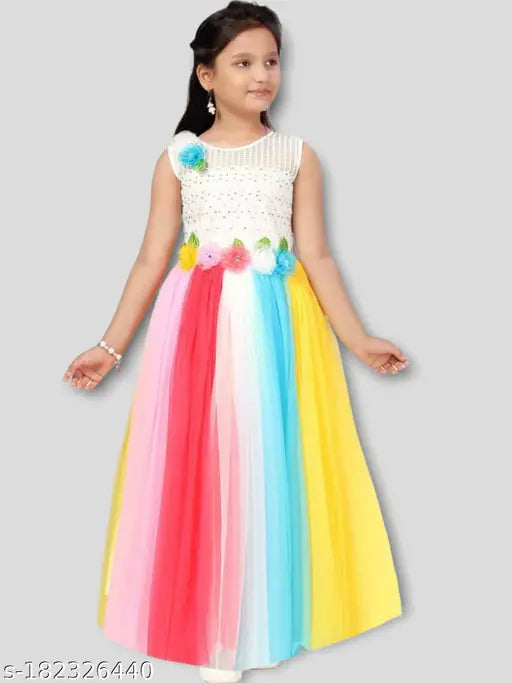 Georgette sleeveless party dress for girls, self-design net, 7-8 years size