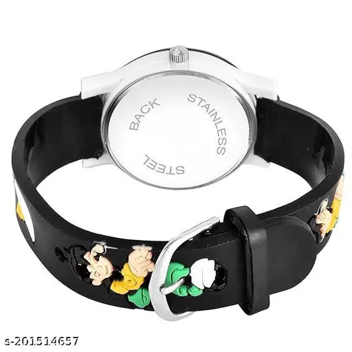White dial multicolored strap Analogue watches pack for kids, featuring cartoon character design on alloy cases and silicone belts