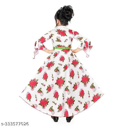 Cotton blend printed net gown dress for girls, three-quarter sleeves, size 3-4 years