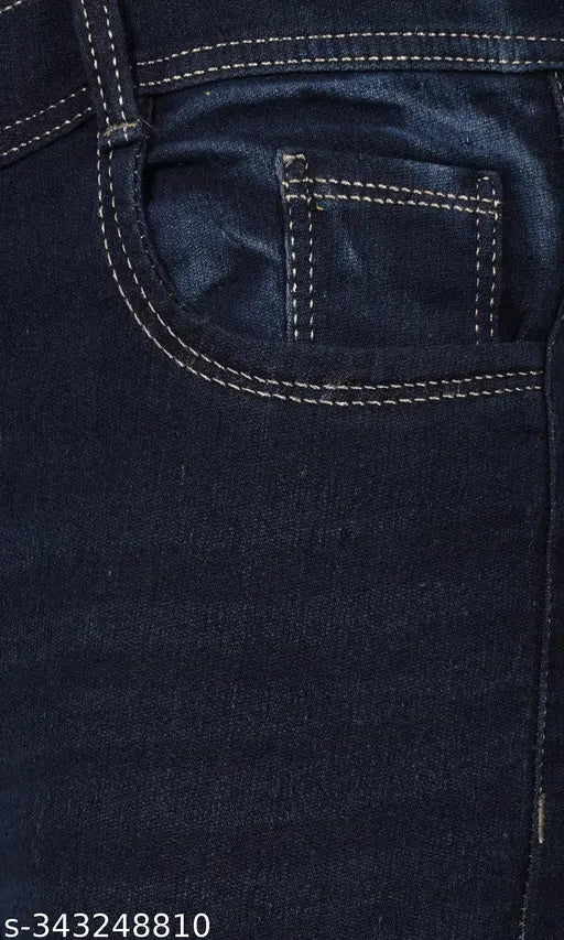 Cotton blend, dyed/washed Comfits blue plain jeans for men, fit perfectly with sizes 28-36 inches