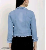 Denim jacket for kids girls, trendy urbane design, long sleeves, dyed/washed pattern. Perfect for stylish wear this season. Size: 10-16 years (India)