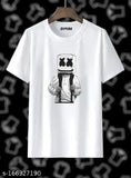 DJ Marshmello printed white round neck polyester t-shirt, breathable cotton, vibrant graphic print, casual wear