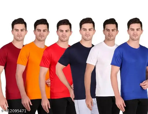 Multicolor pack of 6 round neck dryfit half sleeve men's and boys t-shirts, soft polyester fabric, suitable for all seasons and weather
