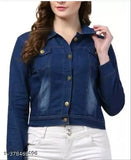 Dark blue denim jacket, solid pattern, long sleeves for girls & women (11-16 years), India-made