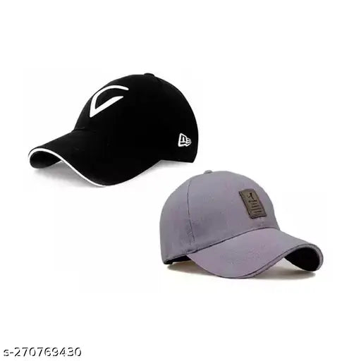 Stylish cotton baseball caps pack (Virat + Ediko), trending modern hats for girls and boys in onesize, India origin