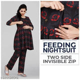 Rayon maternity night suit for women and girls (top & bottom), printed net design, comfortable pyjamas for relaxation