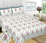 Superfine floral printed cotton double bedsheet and 2 pillow covers, ideal for summer, made in India