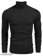 Black cotton long sleeved high neck men's t-shirt by Urban Forge, solid pattern on display