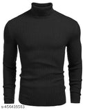 Stylish high neck black cotton t-shirt for men, solid design with long sleeves on display