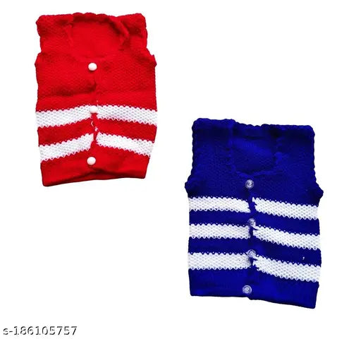 Multi-colored premium woolen sleeveless kids' sweaters combo pack - 2 for winter wear