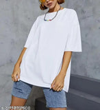 Oversize unisex cotton t-shirt for women - solid color, casual fashion on model