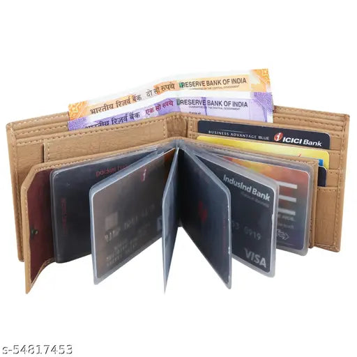 Solid faux leather men's wallet, holds 8 cards, free size (9cm x 11cm), made in India - perfect everyday carry