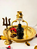 Black brass Shivling Shivalingam, Kalash with stand, Trishul for home puja. Detailed set for temple worship