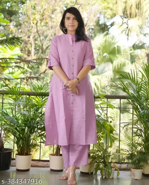 Striped pink embroidered cotton kurta with rayon palazzos for women, single size available (M-XXL)
