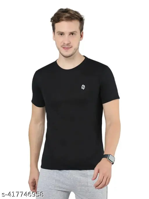 MH Round neck sports t-shirt, polycotton solid color, short sleeves, men's size M (Chest 40in, Length 26.5in), made in India