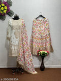 Heavy faux georgette Sharara suit set, three-quarter sleeves, printed Indian designer kurta with dupatta and bottomwear