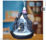 Lord Adiyogi Shivshankar Backflow Incense Holder (Polyresin, Black) with 20 Cones - Decorative Showpiece