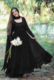 Olny royal embroidered georgette blend flared gown, long sleeves, round neck, hand wash, ready-to-wear for party wear, wedding wear, festival wear