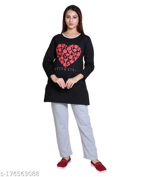 Wool winter night suit with printed net pattern, cozy and warm for chilly nights, India origin