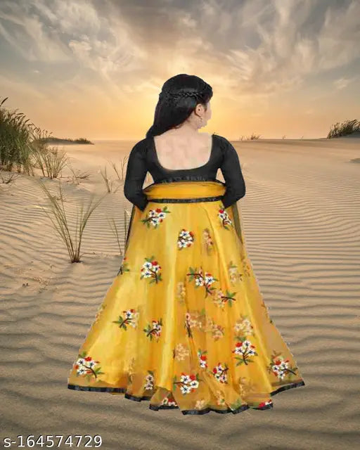 Silk and net semi-stitched Lehenga Choli for girls aged 3-15 years, Indian wedding wear with floral design