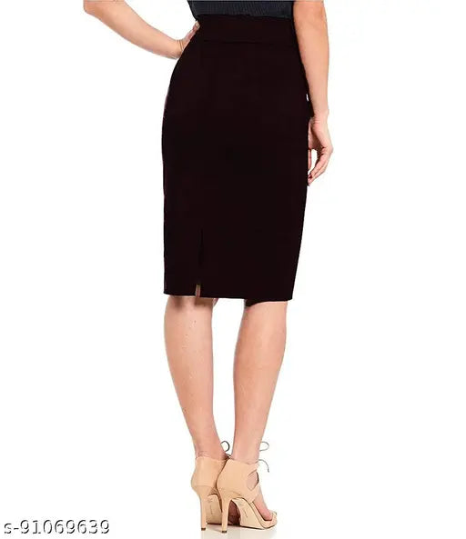 Lyocell knee-length formal pencil skirt with elastic waist band, back slit - NSS