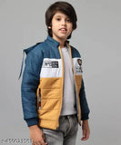 Mustard nylon jacket for boys with printed net pattern, perfect for chilly days and casual or outdoor events. Available in various sizes from 2-9 years. Made in India