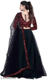 Velvet sequin lehenga with net dupatta, embroidered and gota work, semi-stitched (waist 44in, length 43in), India