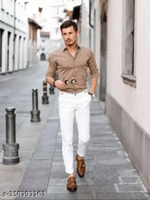 White cotton blend lycra pants for men - trendy, contemporary, office wear in various sizes: 26, 28, 30, 32 (India origin)