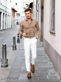 White cotton blend lycra pants for men - trendy, contemporary, office wear in various sizes: 26, 28, 30, 32 (India origin)