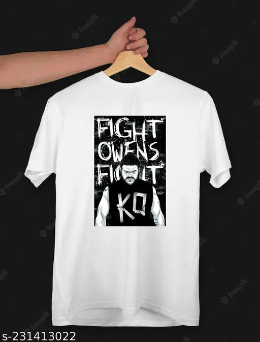 White Nanno Toys Finn Balor and Kevin Owens design round neck t-shirt for unisex, printed pattern on polyester fabric