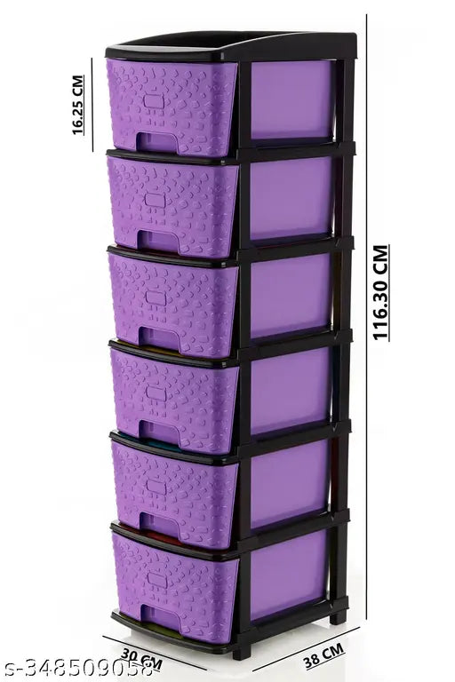 Purple plastic drawer organizer, 6-layer design with quality assured stone detailing