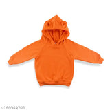 Orange cotton blend unisex Teddy ear style hoodie for kids, suitable for boys and girls. Soft warm hooded sweatshirt with long sleeves, perfect winter wear for babies. Made in India, size 3-4 Years (Chest Size: 14 in, Length Size: 16 in)