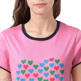 Pink and navy cotton printed nightwear pajama set for women by ONCH, calf-length style