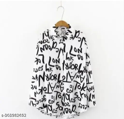 Long-sleeved crepe printed shirt for women in XS, S, M, L, featuring Indian design