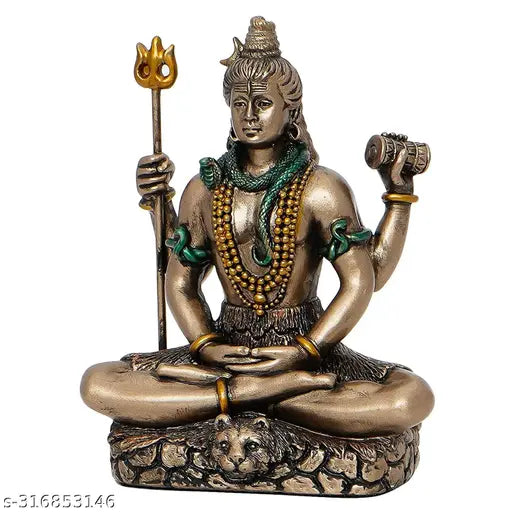 Handicraft bronze Lord Shiva figurine, intricate Indian artistry, Shivji murti for temple puja room or car dashboard decor, 5.5cm x 9cm x 3cm