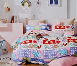 Glace Cotton Kidze double bedsheet, cartoon print for kids' beds, ideal for summer. Colourful and regular quality flat sheets with 2 pillow covers." (115 characters)