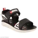 Black PU sandal floaters for kids - AIR FAX unisex, featuring printed net design and adjustable velcro fastening