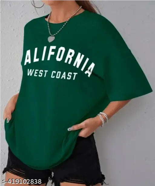 Large cotton t-shirt women's/girls, printed net design, three-quarter sleeves - Made in India