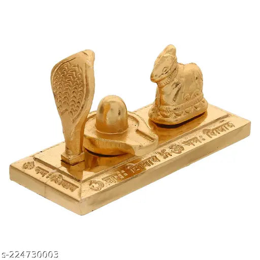 Gold plated Shiv Parivar with Shivling and Shri Nandi (7.5cm), premium Indian decorative figurines