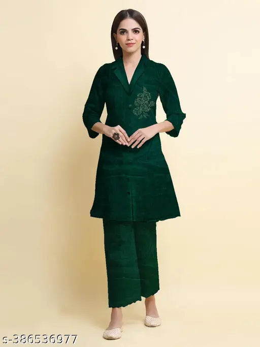 Trendy velvet coord set for women, long-sleeved top & pant in velvet, available in M, L, XL, XXL, Indian origin
