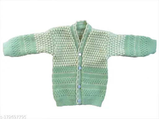 Wool self-design baby sweater set, 0-6 months, handmade Indian creation