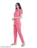 Women's cotton printed night suit set with collar coord - 100% cotton pyjamas for women, stylish printed nightdress set