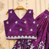 Taffeta silk kids skirt combo: Embroidered floral lehenga & sleeveless top in 3-8 years sizes