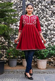 Rayon embroidered tunic top for women, three-quarter sleeves, India-made