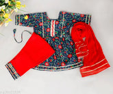 Blue Spack Jerrow pure cotton floral printed anarkali kurti pajami set for baby girls with dupatta, fashionable and comfortable