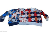 Kids' stylish semi-wool sweater set of 3, long sleeve, printed pattern. New, trendy design for infants and toddlers from India